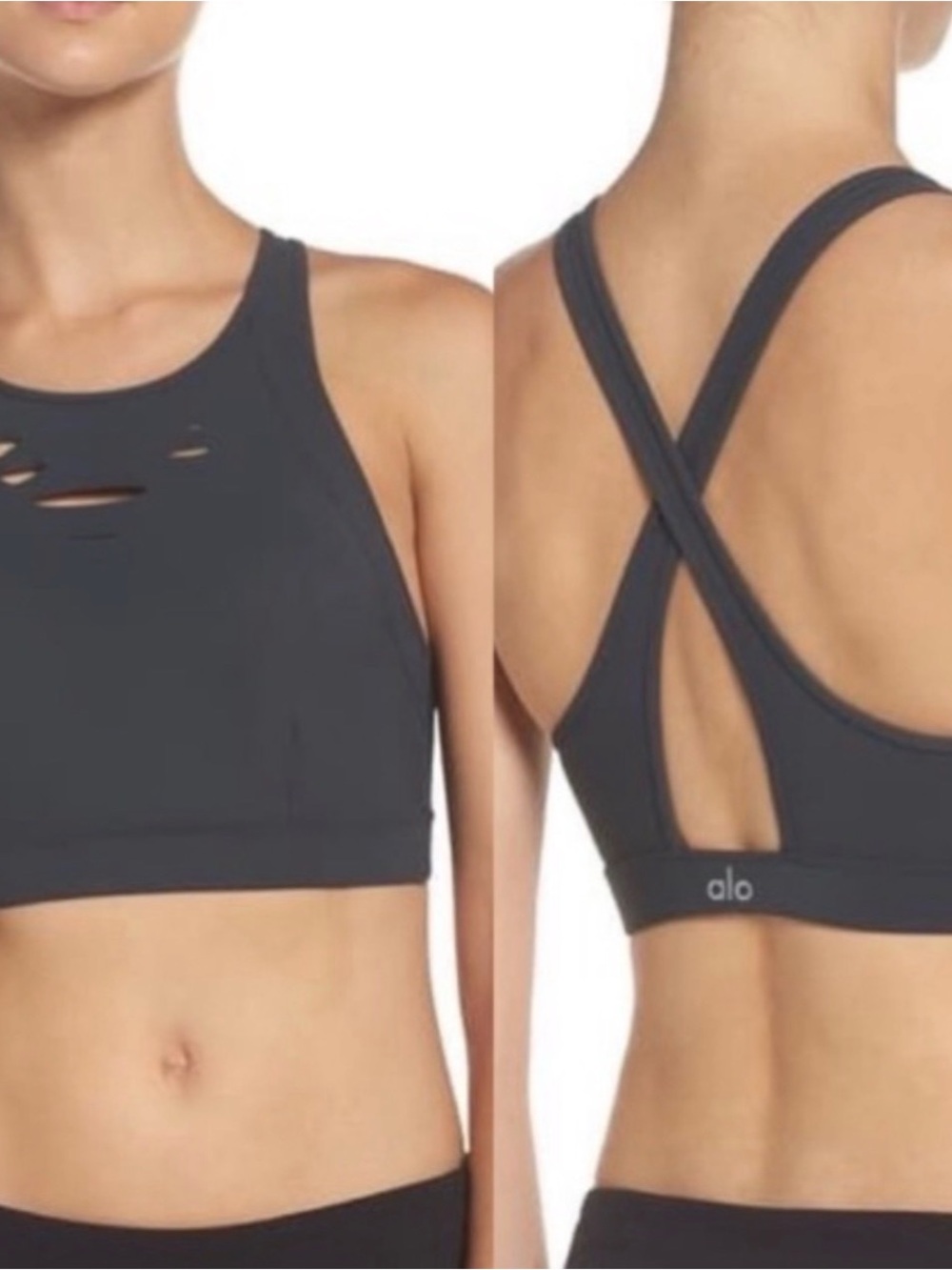 Alo | Black “Ripped Warrior” Yoga Crop Top / Sports Bra - Medium